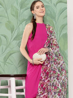 InWeave Women's Magenta Pleated Halter Kurta Palazzo Set W White Pink Or Dupatta | Grocsy