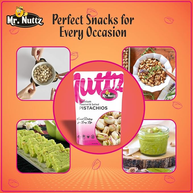 Mr. Nuttz Roasted & Salted Pistachios Pouch | Grocsy