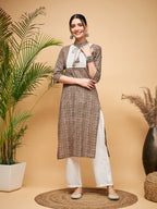 InWeave Women's Green Red Ajrakh Print Cotton Patch Work Straight Kurta | Grocsy