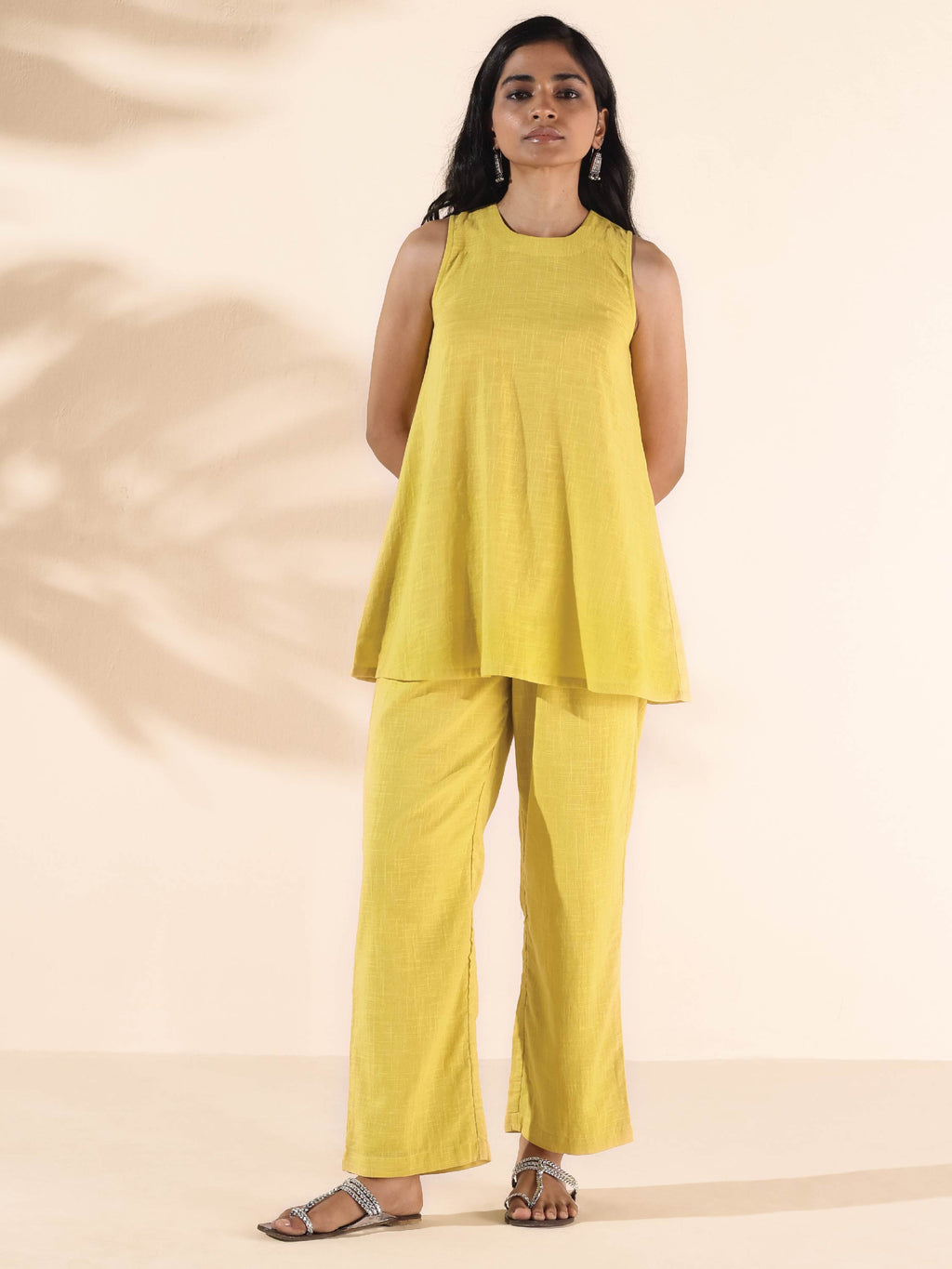 trueBrowns Lime Cotton Sleeveless Co-ord Set | Grocsy
