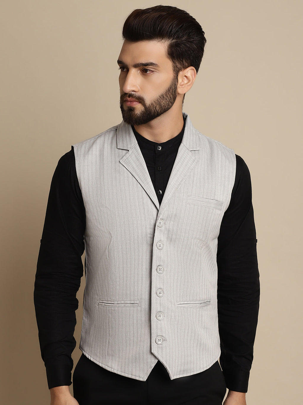 Even Apparels Men's Grey Waistcoat with Notched Lapel | Grocsy