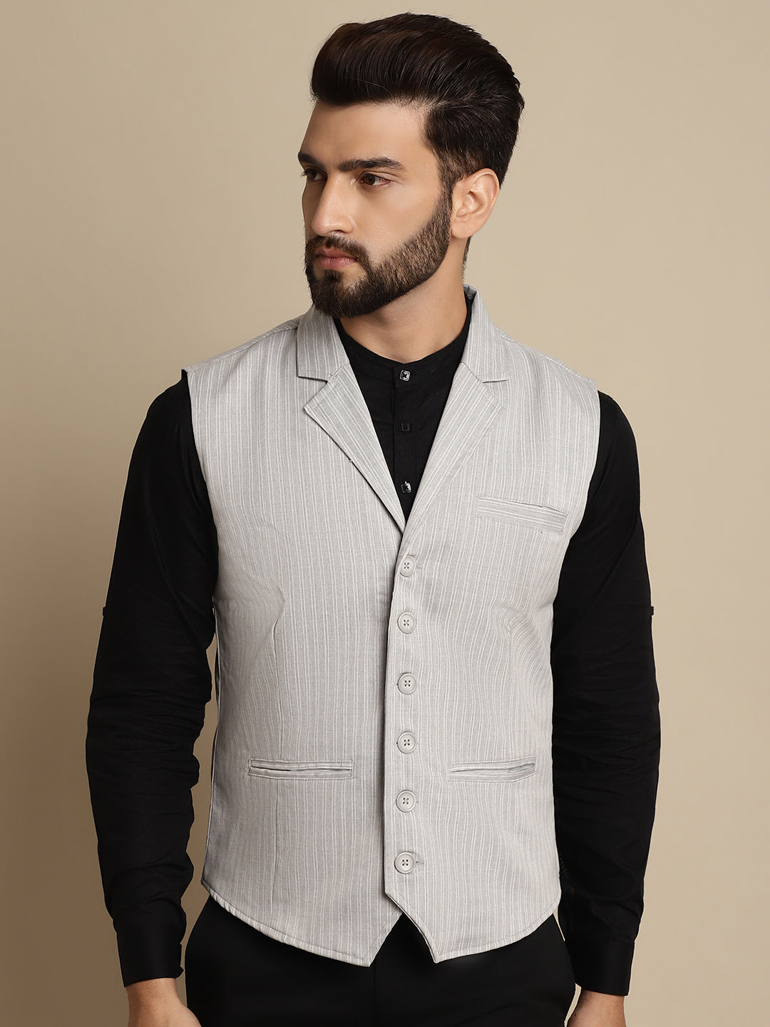 Even Apparels Men's Grey Waistcoat with Notched Lapel | Grocsy
