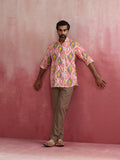 trueBrowns Men's Lime Ikat Print Cotton Shirt | Grocsy