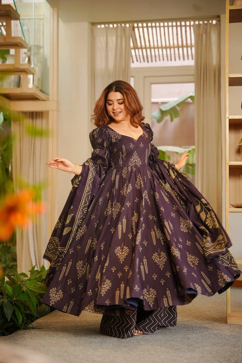 Yash Enterprise Navy Blue Digital Print Muslin Party Wear Sharara Suit Set | Grocsy