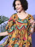 InWeave Women's Mustard Printed Kaftan Dress | Grocsy