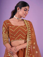 Myra Orange Georgette Embroidered Designer Lehenga | Grocsy