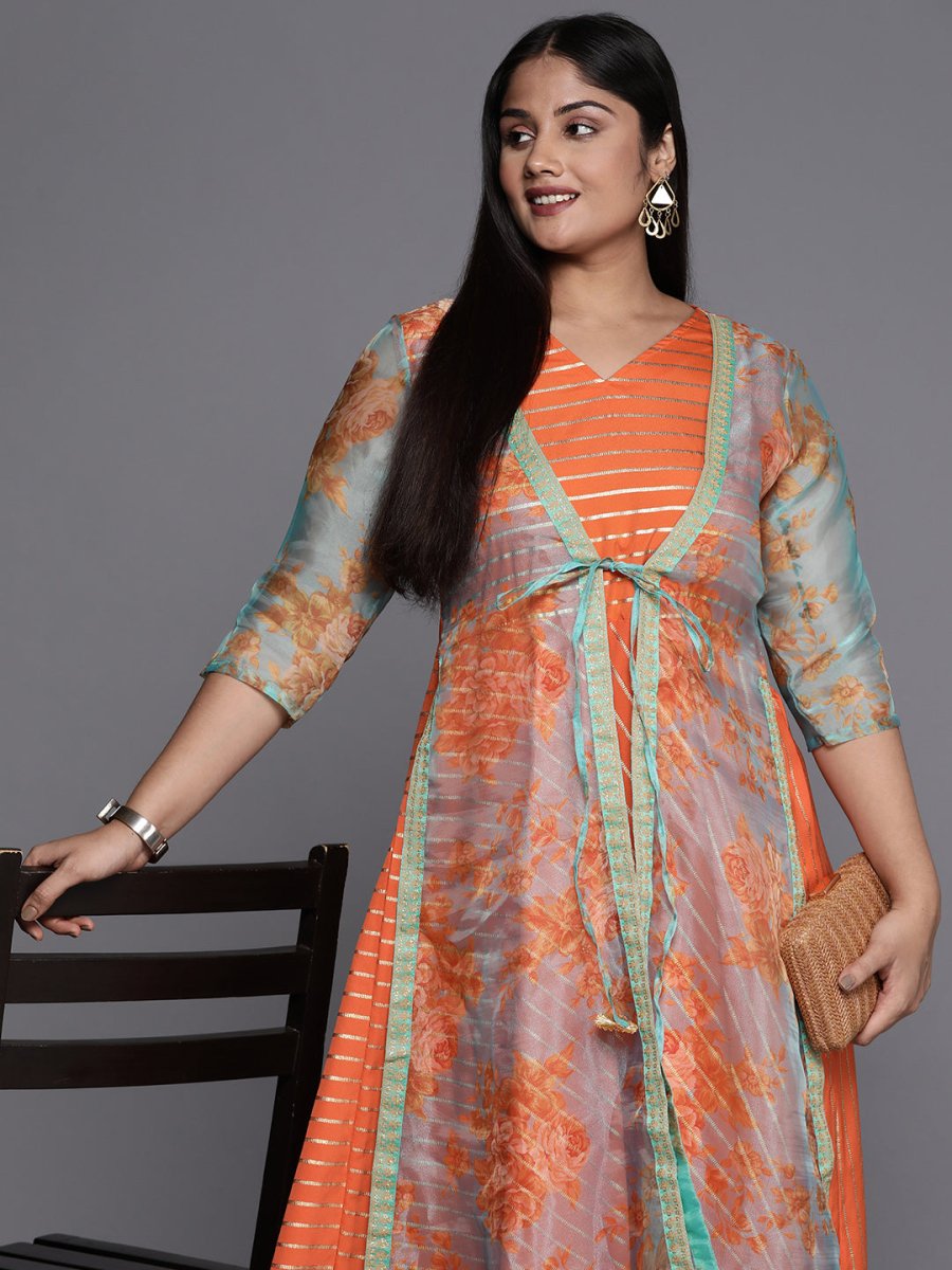 Ahalyaa Plus Size V-Neck Maxi Ethnic Dress | Grocsy