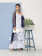 Ahalyaa Women White Floral Printed Sequinned Kurta with Sharara & With Dupatta | Grocsy