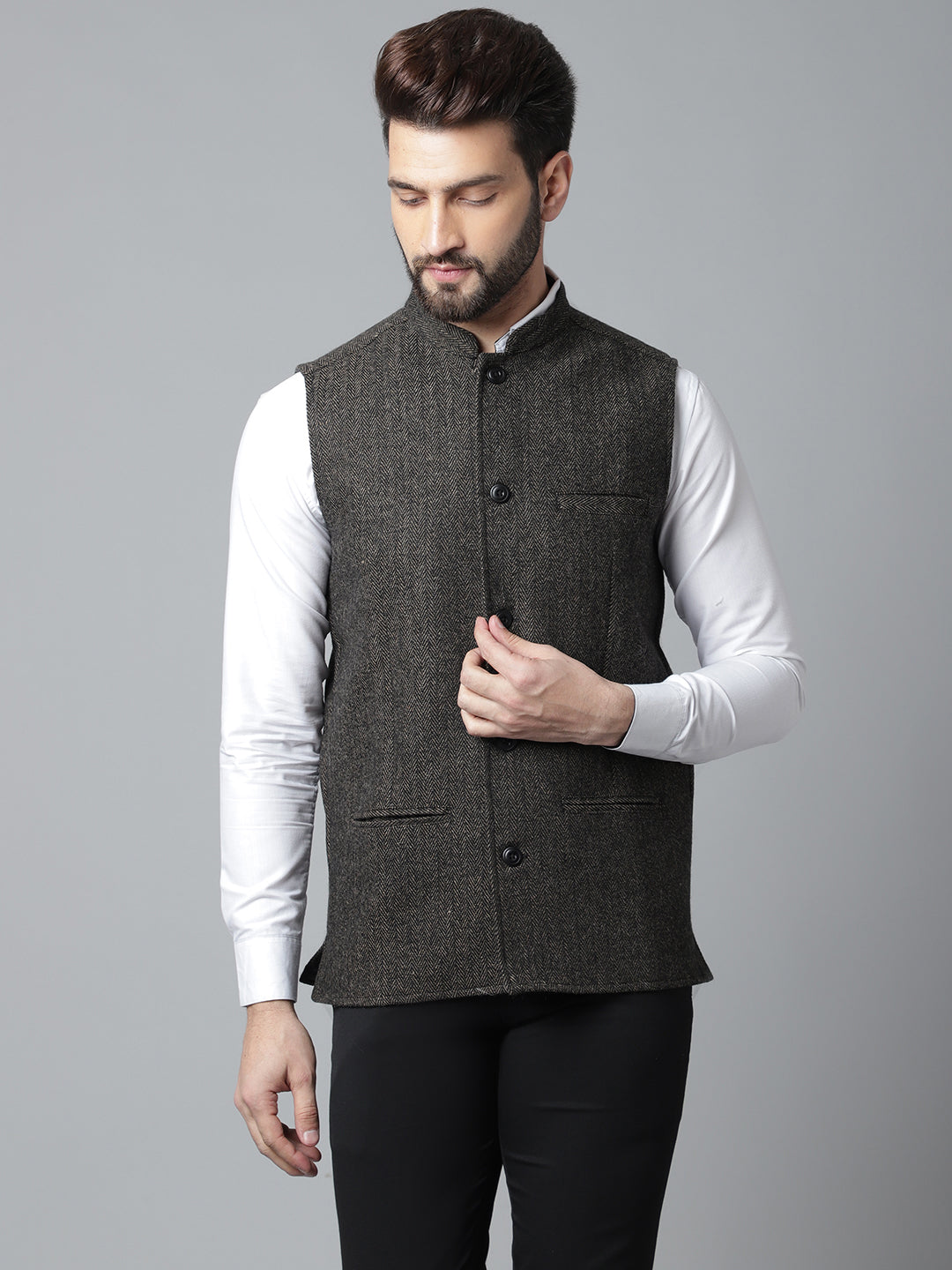 Even Apparels Men's Brown Pure Wool Nehru Jacket | Grocsy