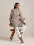 trueBrowns Light Grey Cotton Blend Short Kurta | Grocsy