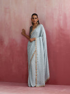 trueBrowns Grey Muslin Silk Saree | Grocsy