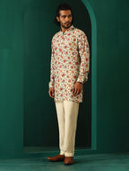 trueBrowns Men's Off White Floral Bunch Muslin Silk Printed Co-ord Set | Grocsy