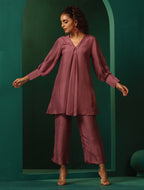 trueBrowns Light Mauve Silk Front Pleat Co-ord Set | Grocsy
