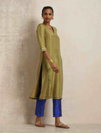 trueBrowns Green Tissue Straight Kurta Set | Grocsy