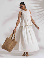 trueBrowns Off-White Cotton Skirt Co-ord Set | Grocsy