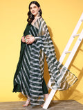 InWeave Women's Green Mirror Work One Shoulder Kurta Set With Dupatta | Grocsy