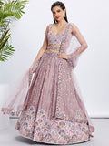 House of Panchhi Lavender Georgette Sequins And Thread Embroidery Lehenga Choli & Dupatta | Grocsy