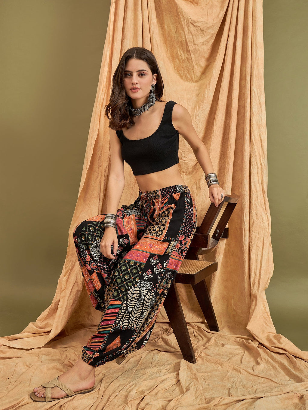 InWeave Black Multi Ethnic Harem Pant | Grocsy