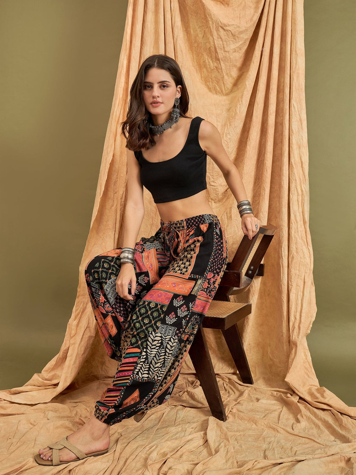 InWeave Black Multi Ethnic Harem Pant | Grocsy