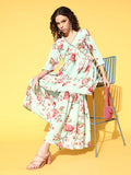 Ahalyaa Women Floral Printed Pleated Kurti with Sharara | Grocsy