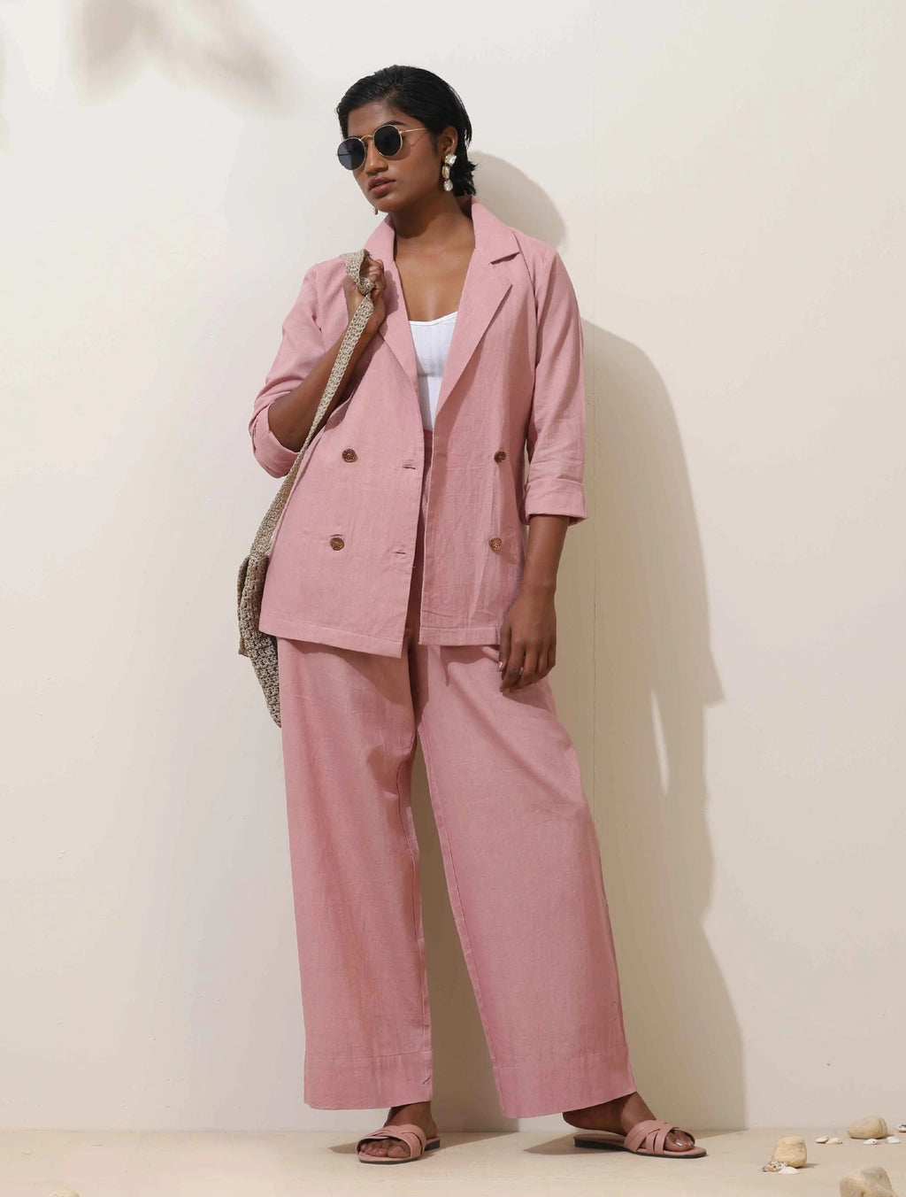 trueBrowns Pink Cotton Linen Co-Ord Set | Grocsy