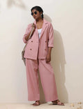 trueBrowns Pink Cotton Linen Co-Ord Set | Grocsy