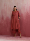 trueBrowns Peach High low Cotton Dobby Kurta Set | Grocsy