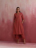 trueBrowns Peach High low Cotton Dobby Kurta Set | Grocsy