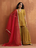 trueBrowns Gold Tissue Sharara Dupatta Set | Grocsy