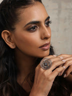 trueBrowns Silver Tone Floral Circular Ring | Grocsy