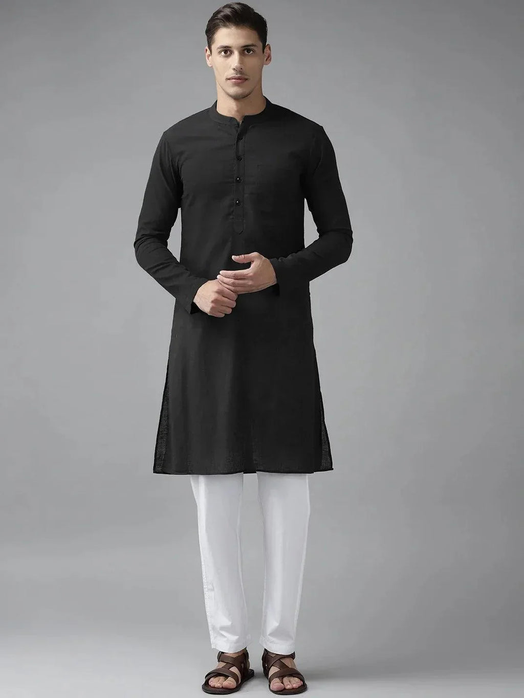 Fabmade Men Z-Black Cotton Linen Kurta | Grocsy