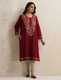 trueBrowns Maroon Kashmiri Embroidered Woollen Phiran Kurta | Grocsy