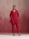 trueBrowns Red Cotton Dobby Kurta Co-ord set | Grocsy