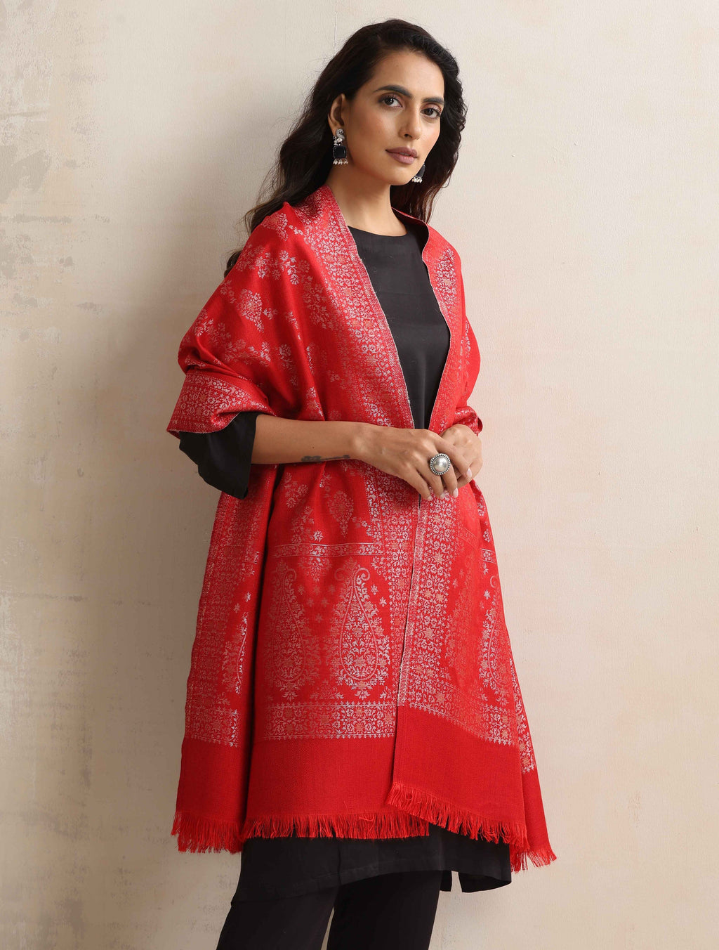 trueBrowns Red Woollen Stole | Grocsy