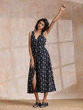 trueBrowns Black White Geometric Print Cotton Sleeveless Wrap Dress | Grocsy