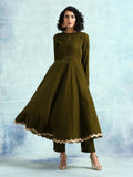 trueBrowns Mehandi Velvet Anarkali Kurta | Grocsy