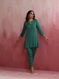 trueBrowns Green Straight Kurta Co-ord Set | Grocsy
