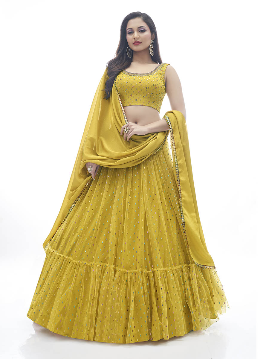 Myra Mustard Art Silk Designer Lehenga | Grocsy