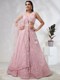 House of Panchhi Pink Net Cutdana, Sequins And Zarkan Embroidery Lehenga Choli & Dupatta | Grocsy