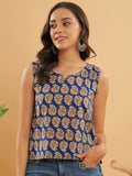 InWeave Ink Blue Small Paisley Kalamkari W/U Top | Grocsy