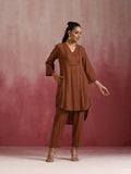 trueBrowns Brown Cotton Dobby Kurta Co-ord set | Grocsy