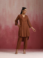 trueBrowns Brown Cotton Dobby Kurta Co-ord set | Grocsy