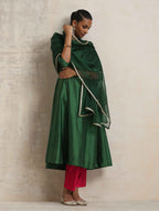 trueBrowns Dark Green Anarkali Kurta Pant Dupatta Set | Grocsy