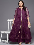 Ahalyaa Plus Size Round neck Net Maxi Ethnic Dress | Grocsy