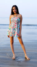 Noroke Linen Blue Floral Mini Tiered Dress - Printed | Grocsy