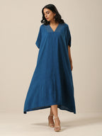 trueBrowns Classic Blue Panel Kaftan dress | Grocsy