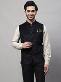 Even Apparels Men's Black Nehru Jacket With Welt Pockets | Grocsy