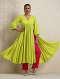 trueBrowns Lime Crinkle Anarkali Flared Kurta Set | Grocsy