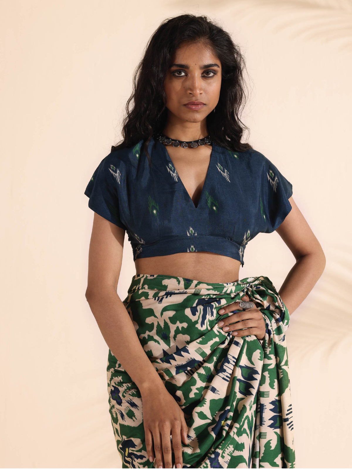 trueBrowns Blue Muslin Ikat Blouse | Grocsy