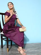 InWeave Women's Wine Brocade Dress | Grocsy